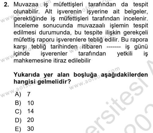 Temel İş Hukuku Dersi 2022 - 2023 Yılı Yaz Okulu Sınavı 2. Soru