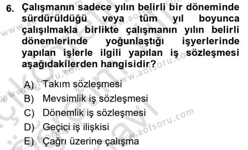 Temel İş Hukuku Dersi 2022 - 2023 Yılı Yaz Okulu Sınavı 6. Soru