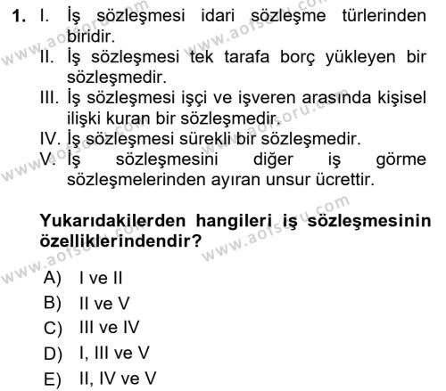 Temel İş Hukuku Dersi 2023 - 2024 Yılı (Vize) Ara Sınavı 1. Soru