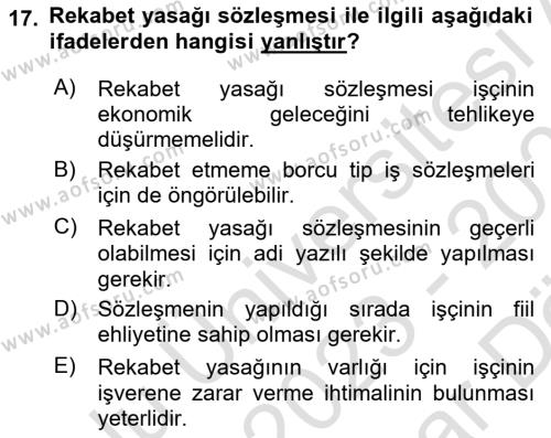 Temel İş Hukuku Dersi 2023 - 2024 Yılı (Vize) Ara Sınavı 17. Soru