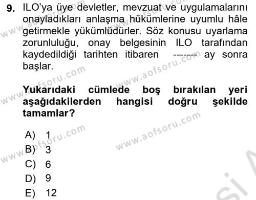 Temel İş Hukuku Dersi 2023 - 2024 Yılı (Vize) Ara Sınavı 9. Soru