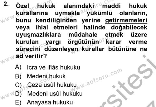 Medeni Usul Hukuku Dersi 2012 - 2013 Yılı (Vize) Ara Sınavı 2. Soru