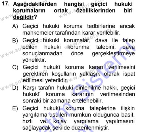 Medeni Usul Hukuku Dersi 2012 - 2013 Yılı (Final) Dönem Sonu Sınavı 17. Soru