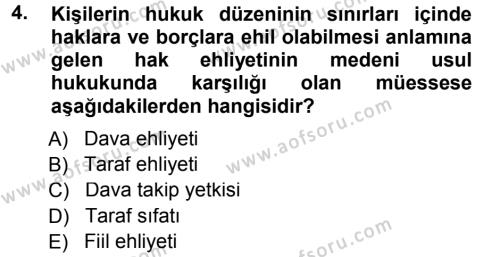 Medeni Usul Hukuku Dersi 2012 - 2013 Yılı (Final) Dönem Sonu Sınavı 4. Soru