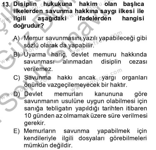 Memur Hukuku Dersi 2014 - 2015 Yılı (Final) Dönem Sonu Sınavı 13. Soru