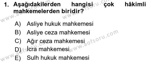 Yargı Örgütü Ve Tebligat Hukuku Dersi 2020 - 2021 Yılı Yaz Okulu Sınavı 1. Soru