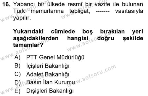 Yargı Örgütü Ve Tebligat Hukuku Dersi 2020 - 2021 Yılı Yaz Okulu Sınavı 16. Soru