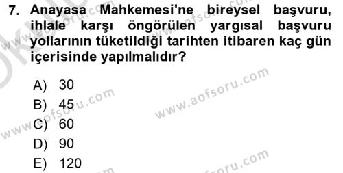 Yargı Örgütü Ve Tebligat Hukuku Dersi 2020 - 2021 Yılı Yaz Okulu Sınavı 7. Soru