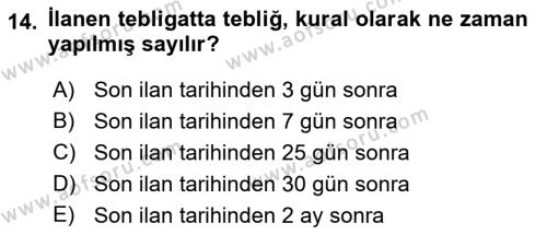 Yargı Örgütü Ve Tebligat Hukuku Dersi 2022 - 2023 Yılı Yaz Okulu Sınavı 14. Soru