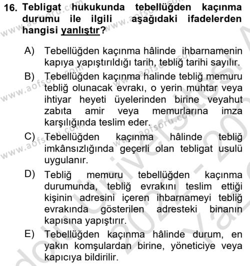 Yargı Örgütü Ve Tebligat Hukuku Dersi 2022 - 2023 Yılı Yaz Okulu Sınavı 16. Soru