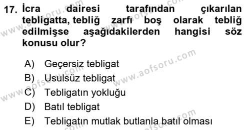 Yargı Örgütü Ve Tebligat Hukuku Dersi 2022 - 2023 Yılı Yaz Okulu Sınavı 17. Soru