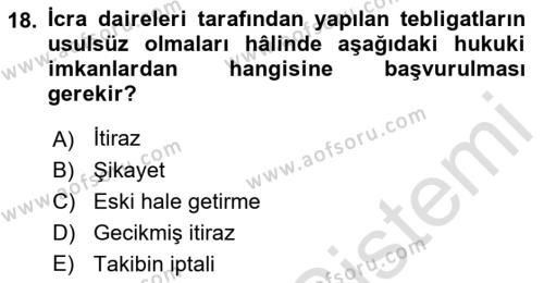 Yargı Örgütü Ve Tebligat Hukuku Dersi 2022 - 2023 Yılı Yaz Okulu Sınavı 18. Soru