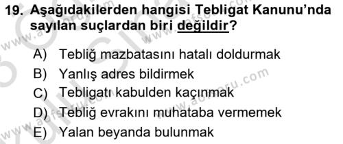 Yargı Örgütü Ve Tebligat Hukuku Dersi 2022 - 2023 Yılı Yaz Okulu Sınavı 19. Soru