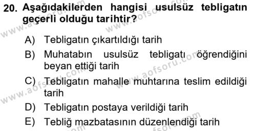 Yargı Örgütü Ve Tebligat Hukuku Dersi 2022 - 2023 Yılı Yaz Okulu Sınavı 20. Soru