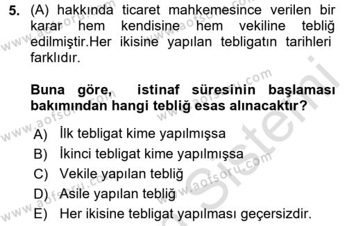 Yargı Örgütü Ve Tebligat Hukuku Dersi 2022 - 2023 Yılı Yaz Okulu Sınavı 5. Soru