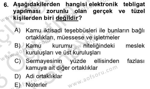 Yargı Örgütü Ve Tebligat Hukuku Dersi 2022 - 2023 Yılı Yaz Okulu Sınavı 6. Soru