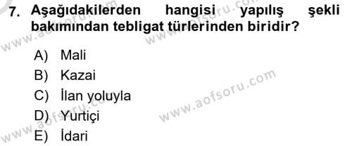 Yargı Örgütü Ve Tebligat Hukuku Dersi 2022 - 2023 Yılı Yaz Okulu Sınavı 7. Soru