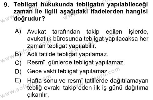 Yargı Örgütü Ve Tebligat Hukuku Dersi 2022 - 2023 Yılı Yaz Okulu Sınavı 9. Soru