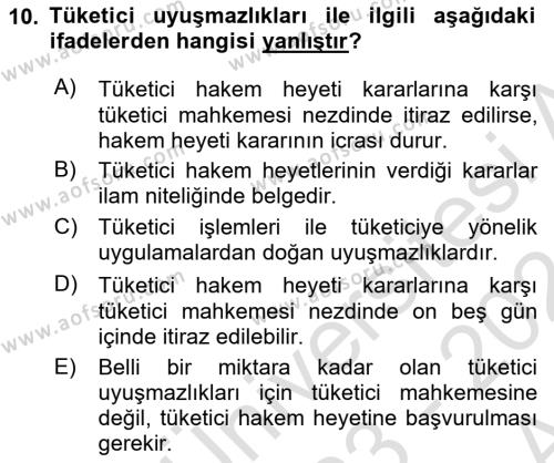 Yargı Örgütü Ve Tebligat Hukuku Dersi 2023 - 2024 Yılı (Vize) Ara Sınavı 10. Soru