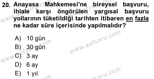 Yargı Örgütü Ve Tebligat Hukuku Dersi 2023 - 2024 Yılı (Vize) Ara Sınavı 20. Soru