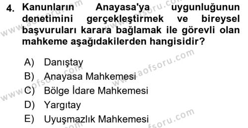 Yargı Örgütü Ve Tebligat Hukuku Dersi 2023 - 2024 Yılı (Vize) Ara Sınavı 4. Soru