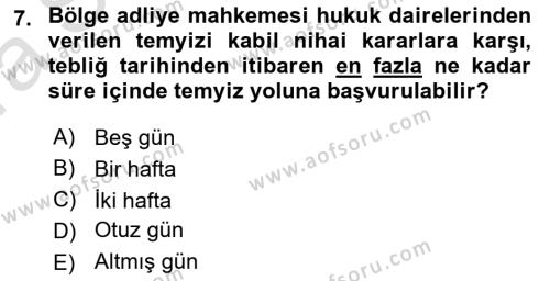 Yargı Örgütü Ve Tebligat Hukuku Dersi 2023 - 2024 Yılı (Vize) Ara Sınavı 7. Soru