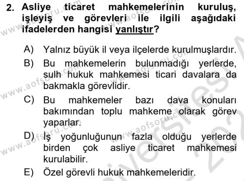 Yargı Örgütü Ve Tebligat Hukuku Dersi 2023 - 2024 Yılı (Final) Dönem Sonu Sınavı 2. Soru