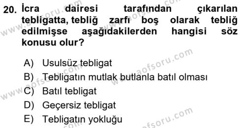 Yargı Örgütü Ve Tebligat Hukuku Dersi 2023 - 2024 Yılı (Final) Dönem Sonu Sınavı 20. Soru