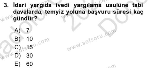 Yargı Örgütü Ve Tebligat Hukuku Dersi 2023 - 2024 Yılı (Final) Dönem Sonu Sınavı 3. Soru