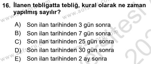 Yargı Örgütü Ve Tebligat Hukuku Dersi 2023 - 2024 Yılı Yaz Okulu Sınavı 16. Soru