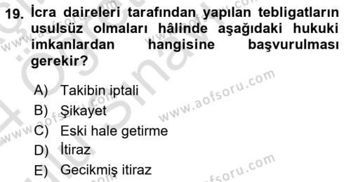 Yargı Örgütü Ve Tebligat Hukuku Dersi 2023 - 2024 Yılı Yaz Okulu Sınavı 19. Soru