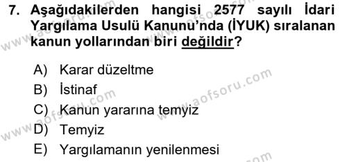 Yargı Örgütü Ve Tebligat Hukuku Dersi 2023 - 2024 Yılı Yaz Okulu Sınavı 7. Soru