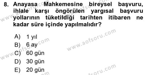 Yargı Örgütü Ve Tebligat Hukuku Dersi 2023 - 2024 Yılı Yaz Okulu Sınavı 8. Soru