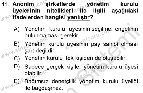 Ticaret Hukuku Dersi 2021 - 2022 Yılı Yaz Okulu Sınavı 11. Soru