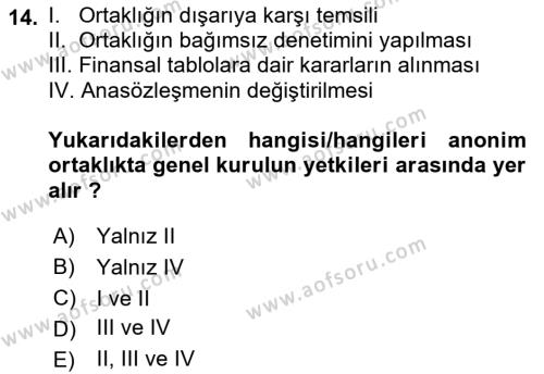 Ticaret Hukuku Dersi 2021 - 2022 Yılı Yaz Okulu Sınavı 14. Soru