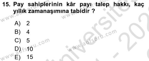 Ticaret Hukuku Dersi 2021 - 2022 Yılı Yaz Okulu Sınavı 15. Soru