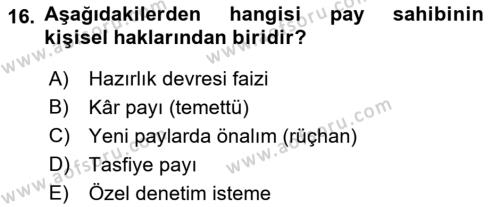 Ticaret Hukuku Dersi 2021 - 2022 Yılı Yaz Okulu Sınavı 16. Soru