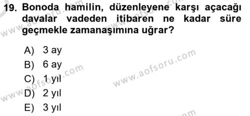 Ticaret Hukuku Dersi 2021 - 2022 Yılı Yaz Okulu Sınavı 19. Soru