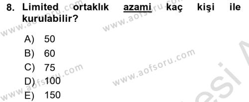 Ticaret Hukuku Dersi 2021 - 2022 Yılı Yaz Okulu Sınavı 8. Soru