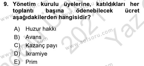 Ticaret Hukuku Dersi 2021 - 2022 Yılı Yaz Okulu Sınavı 9. Soru