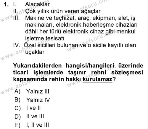 Ticaret Hukuku Dersi 2023 - 2024 Yılı (Vize) Ara Sınavı 1. Soru