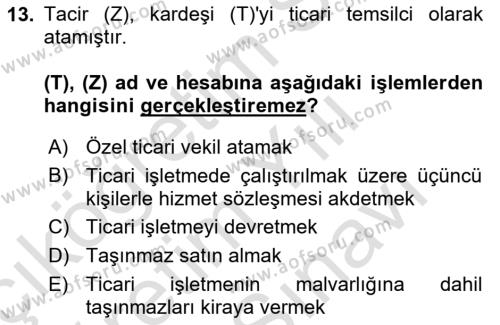 Ticaret Hukuku Dersi 2023 - 2024 Yılı (Vize) Ara Sınavı 13. Soru