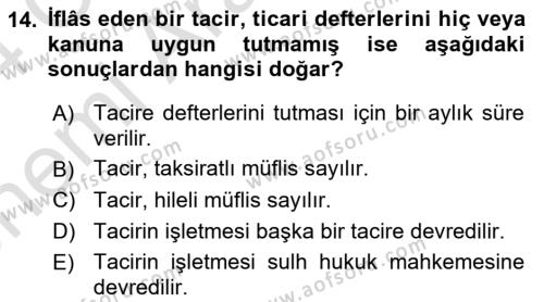 Ticaret Hukuku Dersi 2023 - 2024 Yılı (Vize) Ara Sınavı 14. Soru