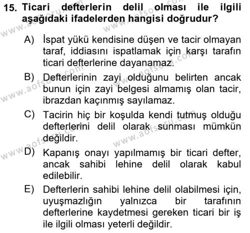 Ticaret Hukuku Dersi 2023 - 2024 Yılı (Vize) Ara Sınavı 15. Soru