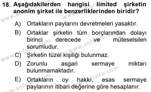 Ticaret Hukuku Dersi 2023 - 2024 Yılı (Vize) Ara Sınavı 18. Soru