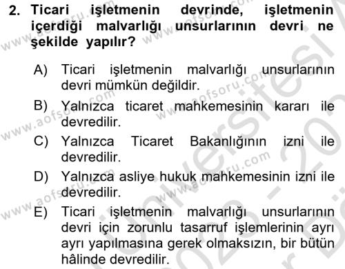 Ticaret Hukuku Dersi 2023 - 2024 Yılı (Vize) Ara Sınavı 2. Soru