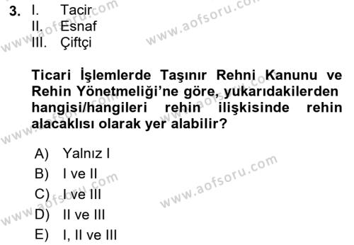 Ticaret Hukuku Dersi 2023 - 2024 Yılı (Vize) Ara Sınavı 3. Soru