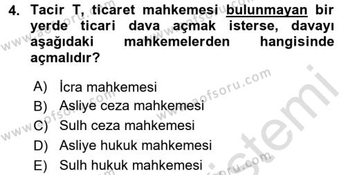 Ticaret Hukuku Dersi 2023 - 2024 Yılı (Vize) Ara Sınavı 4. Soru