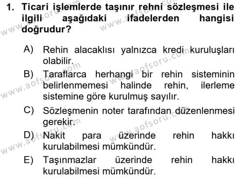 Ticaret Hukuku Dersi 2023 - 2024 Yılı (Final) Dönem Sonu Sınavı 1. Soru