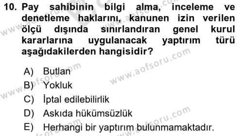 Ticaret Hukuku Dersi 2023 - 2024 Yılı (Final) Dönem Sonu Sınavı 10. Soru